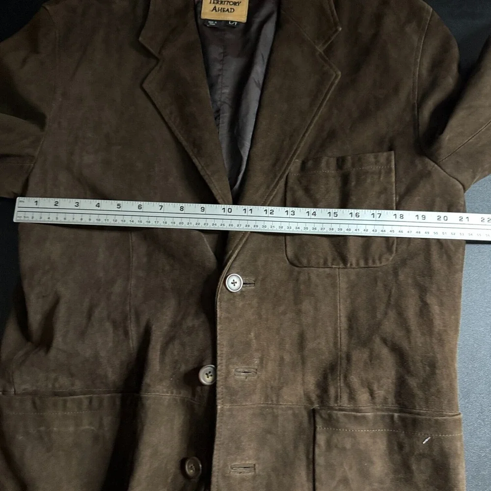 Territory Ahead Men's Large Tall Blazer Brown Solid Leather‎ Suede Jacket